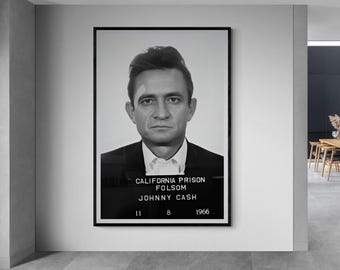 Johnny Cash Mugshot | Large Print Wall Decor | Canvas or Print | Framed /Unframed