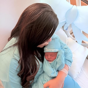Maternity robe and swaddle, baby swaddle blanket, hospital outfits, mom and me, matching swaddle set, matching outfits, baby boy,light blue.