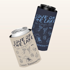 Love On The Lake Bachelorette Can Coolers, Camping Bachelorette Party Favors, Personalized Lake Club Bachelorette Drink Can Sleeves