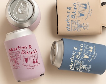 Martini's en bikini's blikjeskoeler, blikjeshouder, verjaardagsbedankjes, aangepaste cocktail vrijgezellenfeestgunsten, martini's verjaardagsbedankjes