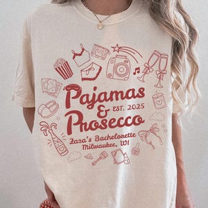 Pajamas & Prosecco Bachelorette T-Shirt, Girls Night Shirt, Custom Spa Bachelorette Tees, Slumber Bachelorette Tee, Comfort Colors Bach