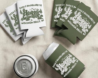 "Personalisierte glückliche Camper Dosenkühler, Camping ""Junggesellinnenabschied""."