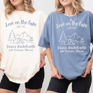 Love on the Lake Bachelorette Shirt, Bach Gifts, Custom Camp Bach Party Shirts, Camping Girls Trip, Hiking Bride Tee, Lake Life Lake Wife