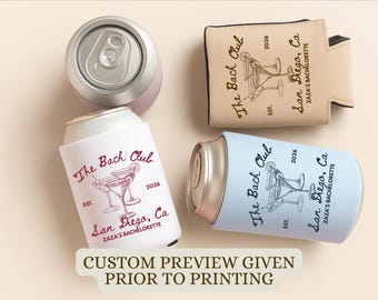 Club Bach Can Cooler, Club Bachelorette, Bachelorette Drink Holders, Bach Favors, Custom Bachelorette Can Coolers, Hand drawn Coolers
