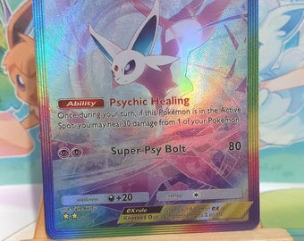 Espeon card with holographic texture, English version