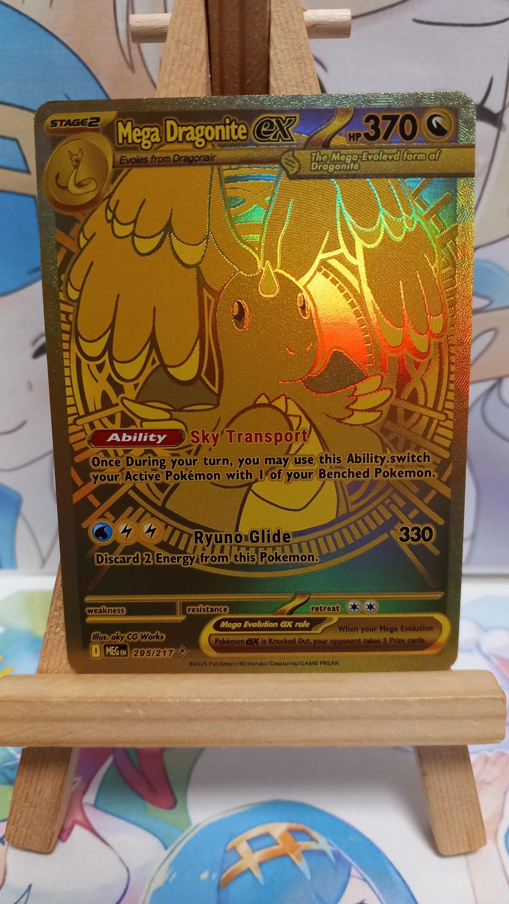Mega Dragonite Card Ex 295/217 Holographic Gold Texture English