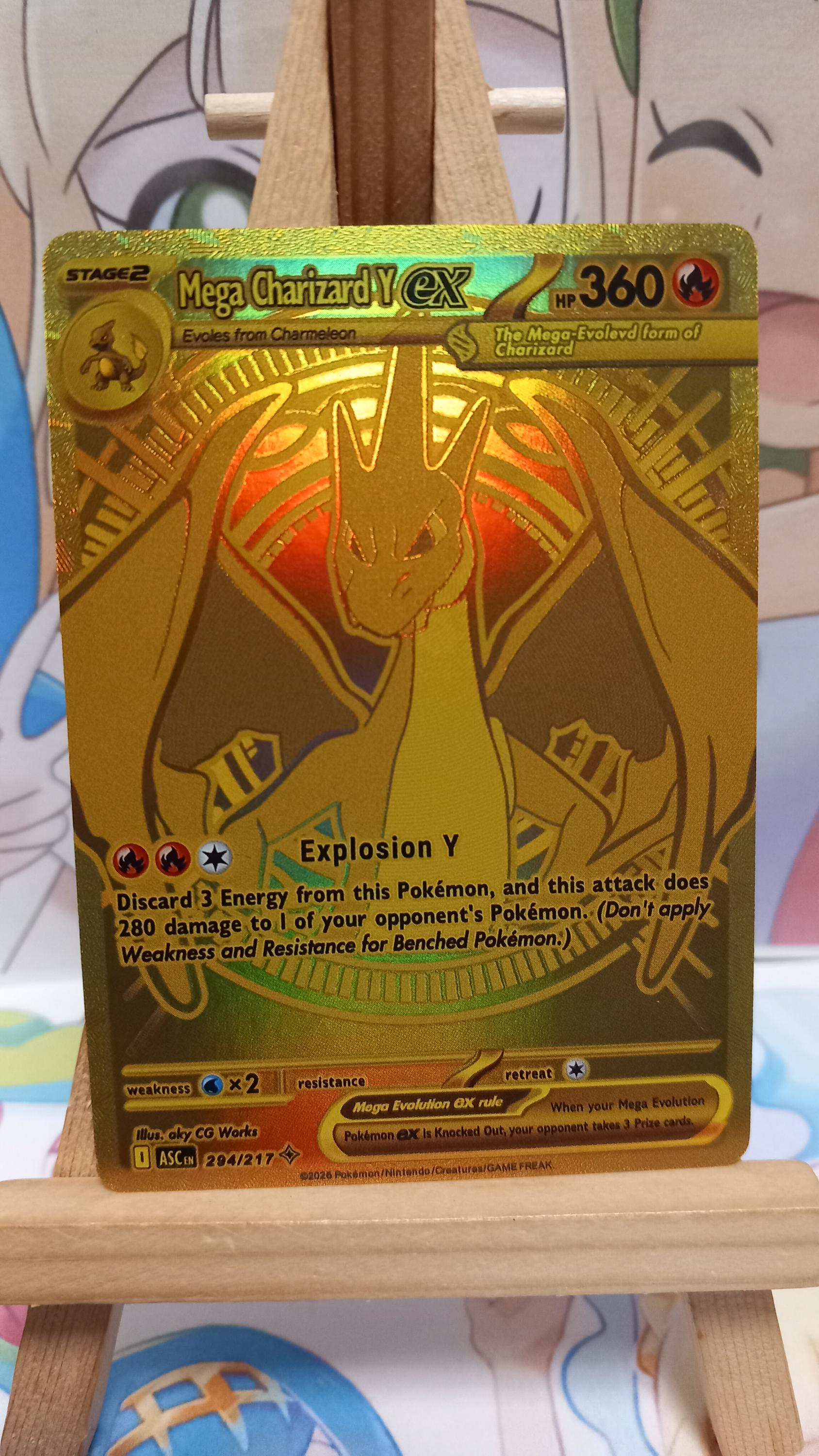 Mega Charizard Y Card Ex 294/217 Holographic Gold Texture English