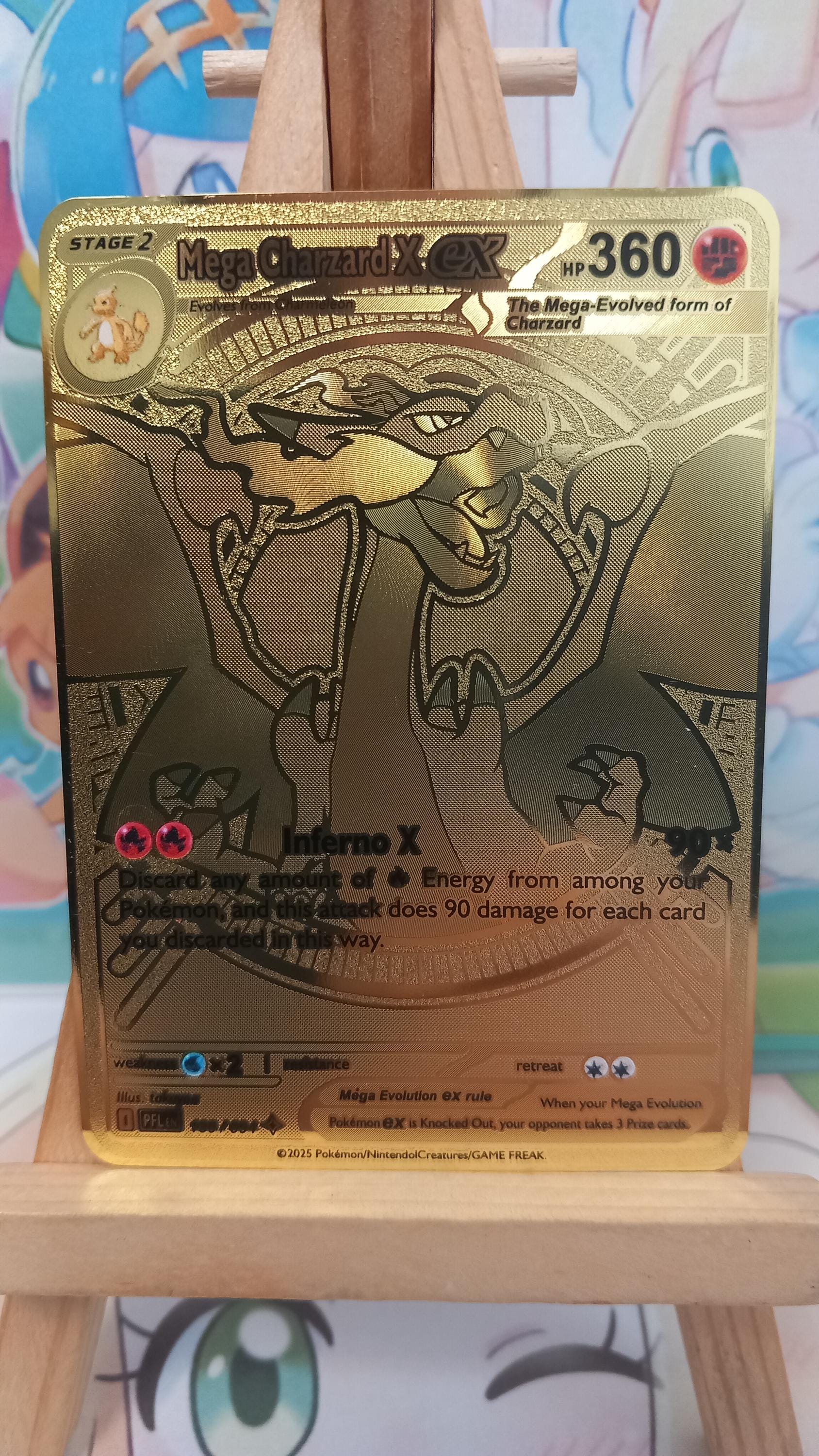 Pokemon Card Mega Charizard X Ex 130/094 Gold Metal - Etsy