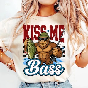 Bigfoot Fishing PNG, I’d Rather Be Fishing PNG, Funny Sasquatch Bass Fishing Png, Redneck Outdoors Design, Fisherman, Kiss Me Bass Png