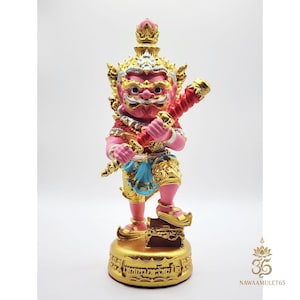 Thai Amulet | Art Toy | Thao Wessuwan Statue with Pink Body - Thep Khum Sap 2 Edition Blessed by Luang Phor Phat Wat Huai Duan 2566