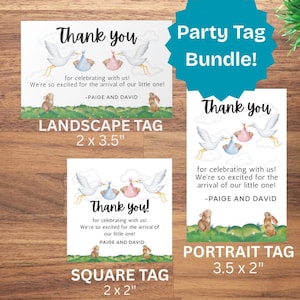 Baby Gender Reveal Favor Tags: Bear & Stork Theme (Digital Download, Editable Canva Template)