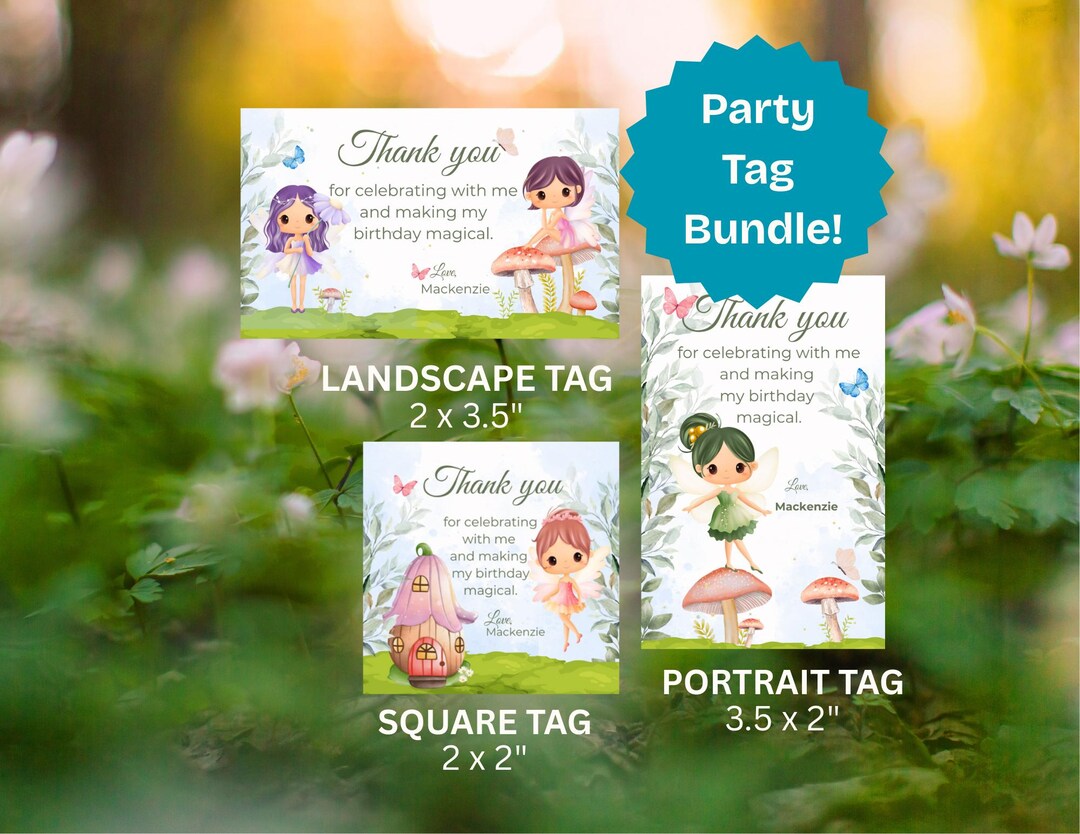 Editable Fairy Party Favor Tags: Enchanted Forest Thank You (digital ...