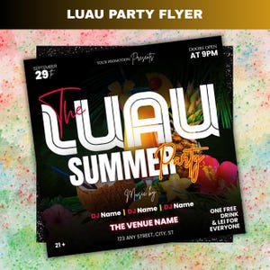 Editable Luau Party Flyer: Hawaiian Beach Club Invitation (Canva Template Digital Download