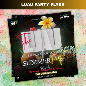 Luau Party Flyer: Editable Hawaiian Beach Party Invitation (Canva Template Digital Download