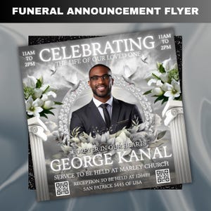 Green Heaven Gates Memorial Flyer Template: Canva Editable, Add Photo (Instant Download)