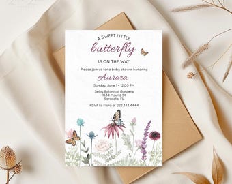 Butterfly Baby Shower Invitation | Floral Garden Invite | Editable Template | 5x7 Printable