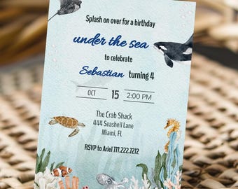 Under the Sea Birthday Invitation | Ocean Party Invite | Editable Kids Birthday Template Corjl