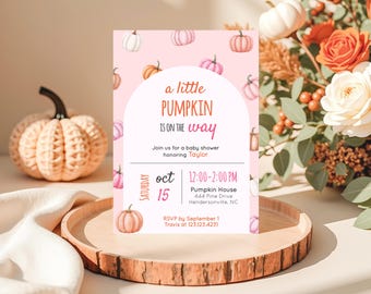 Pumpkin Baby Shower Invitation | Little Pumpkin Girl Invite | Editable Template | 5x7 Printable