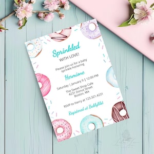 Sprinkled With Love Baby Shower Invitation | Donut Baby Sprinkle Editable Template | Corjl Digital Download