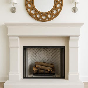Size 72&quot; x 52.5&quot;x 14 1/2&quot; | Opening 45&quot;x 40.5&quot;Castello Stone Fireplace Mantel