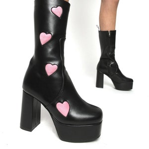 Candyfloss Love Pink Heart Platform Boots Candyfloss Love Black