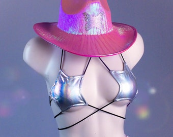 Seeing Stars - Silver Hologram Star Shaped Wrap Halter Bikini Bra Top