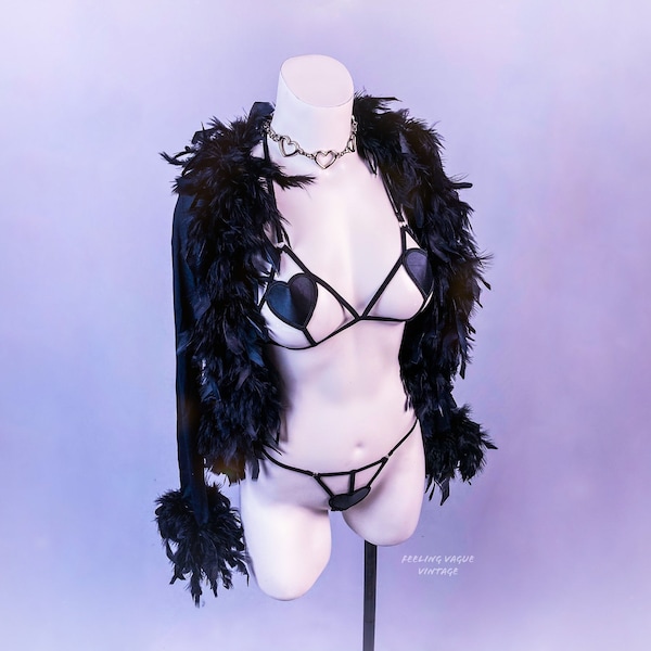 Heartbreaker Black Heart Pasties Halter Bra and Side Tie Thong Sexy Lingerie Set