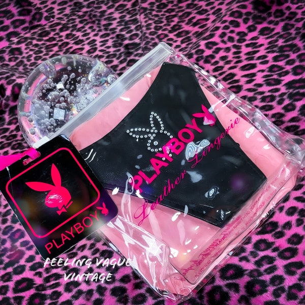 Y2K Vintage Playboy Bunny Logo Leather Thong Bikini Lingerie Set
