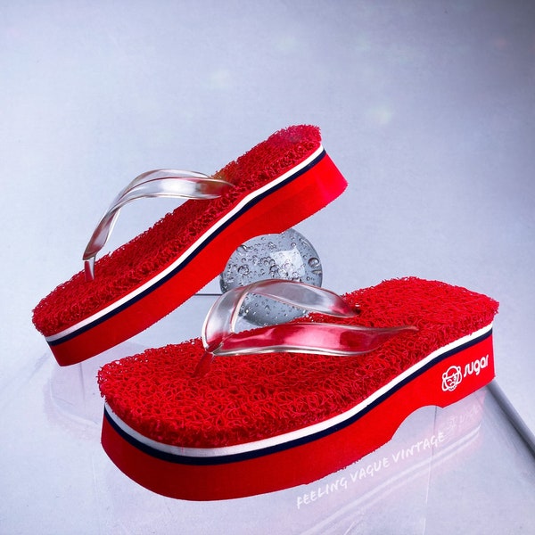 Y2K Sugar Floatie RED or BLUE Platform Foam Wedge Flip Flop Thong Sandals // New in Box