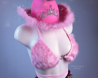 Pastel Baby Pink or Black Fuzzy Faux Fur Rave Bikini Bra Wrap Top