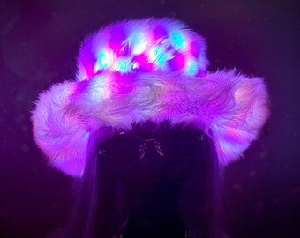 LED Remote Controlled Furry Festival Light Up Bucket Hat