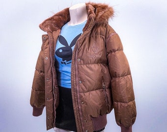 Y2K Vintage BabyPhat Fur Trim Hooded Cocoa Brown Puffer Coat // 2XL