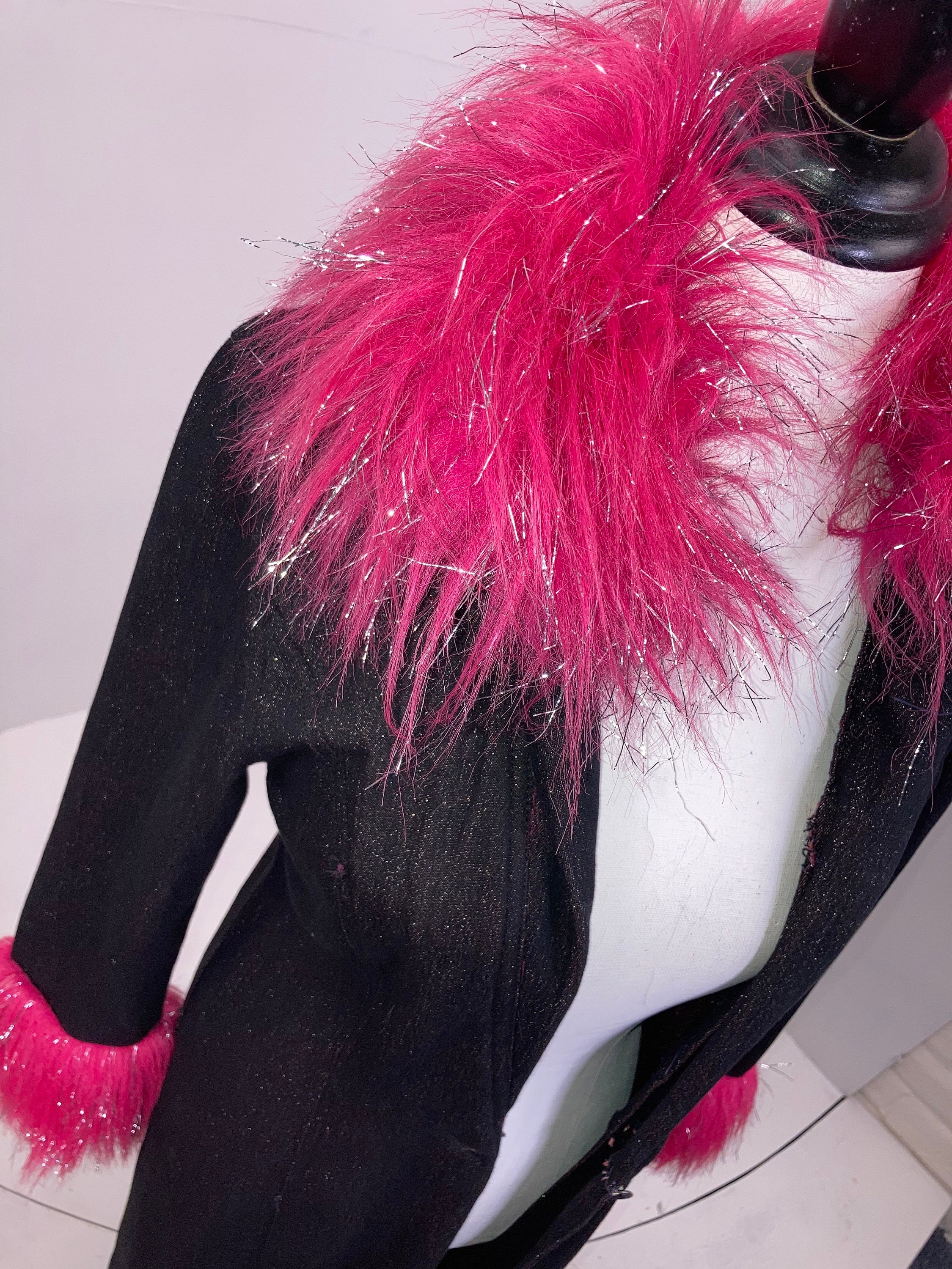 Bratz Life Y2K Glitter Denim Pink Faux Fur Trim Jean Button up
