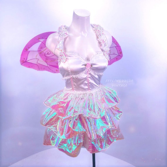 Y2K Coquette Girly Satin and Iridescent Ruffle Fa… - image 1