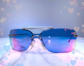 Y2K 2000’s DIOR “Motard” Iridescent Blue Rimless Sunglasses