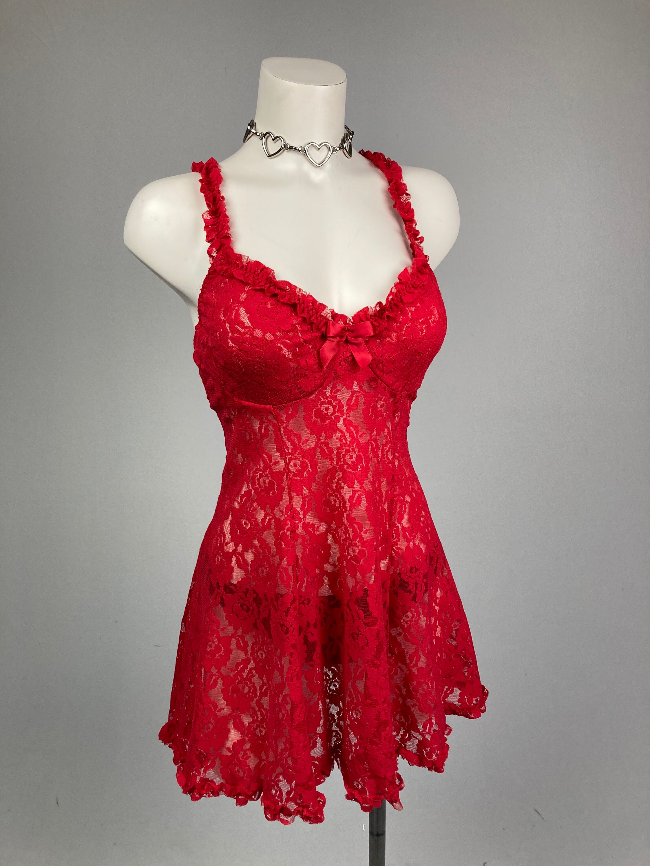 lingerie dress red Avidlove Valentine Lingerie for Women Lace Babydoll Chemise Sheer Mesh Lingerie Dress Wine Red X-Small at Amazon Women's Clothing store