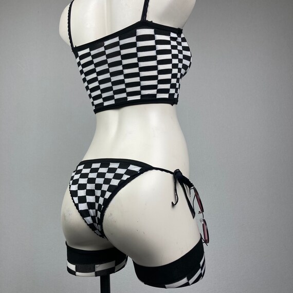 90’s Vintage Black and White Checker Crop Top and… - image 8