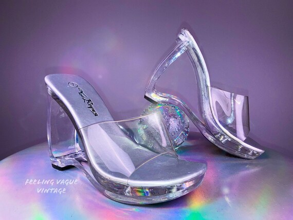 lucite wedge heels
