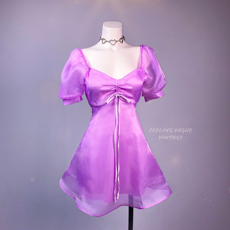 90's Courtney BabyDoll Angelic Sheer Puff Sleeve Tulle Mini Dress 