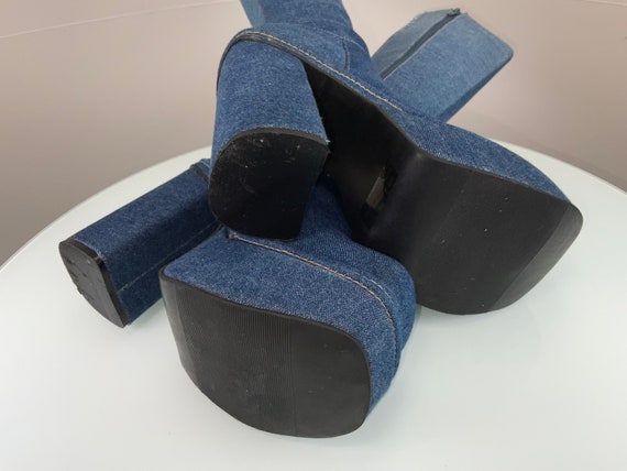 Y2K Bratz Denim Blue Jean Chunky Platform Heel Kn… - image 8