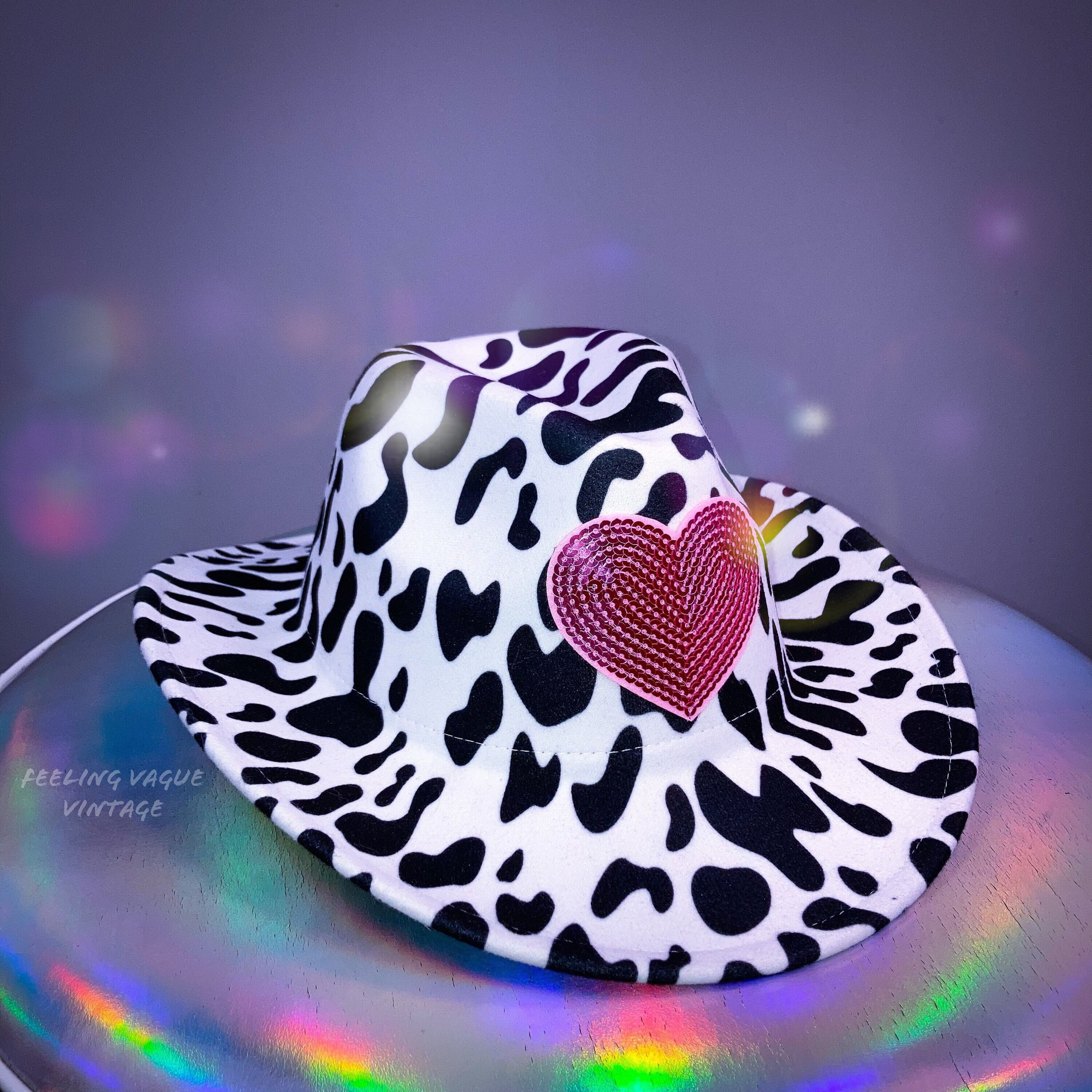Cow Print Cowgirl Hat With Heart - Etsy 