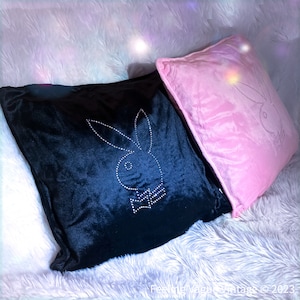 Y2K Fuzzy Diamond Pink or Black Playboy Bunny Official Rabbit Head Diamond Pillows