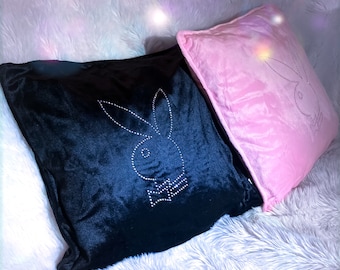 Y2K Fuzzy Diamond Pink or Black Playboy Bunny Official Rabbit Head Diamond Pillows