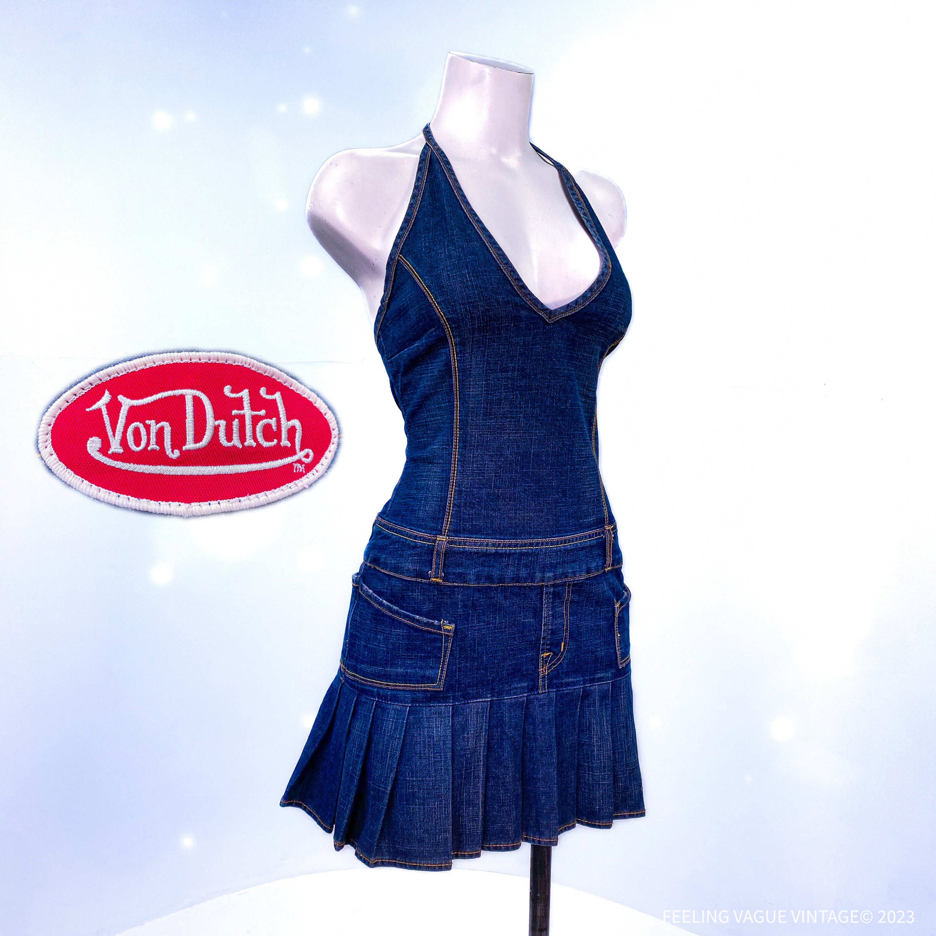 Y2K Von Dutch Pleated Denim Mini Halter Vintage Dress // M // Made in the  USA - Etsy
