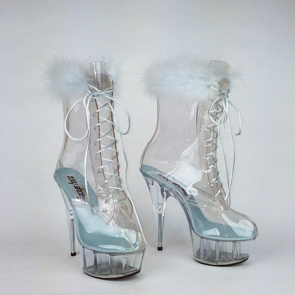 90 ' s clair bleu plume Kawaii ange Lace Up bottines avec les plates-formes clair / / taille 8
