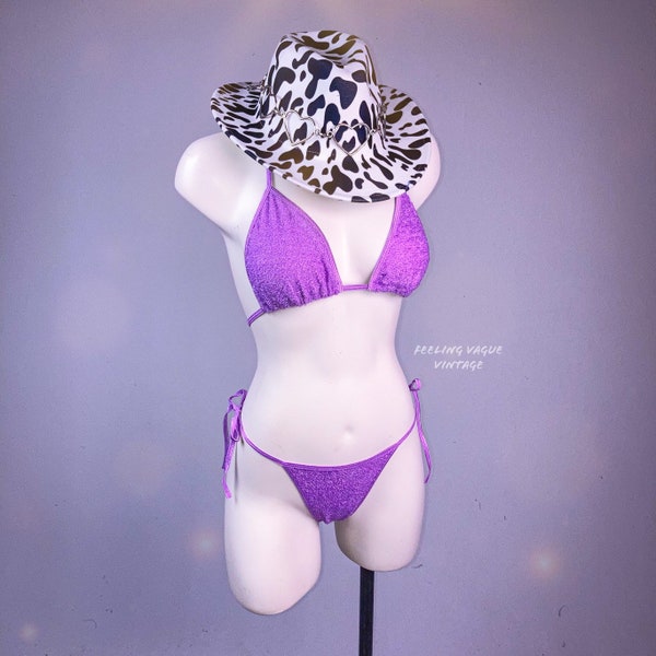 Y2K Sparkly Lavender Lurex Tinsel Bikini Lingerie Set