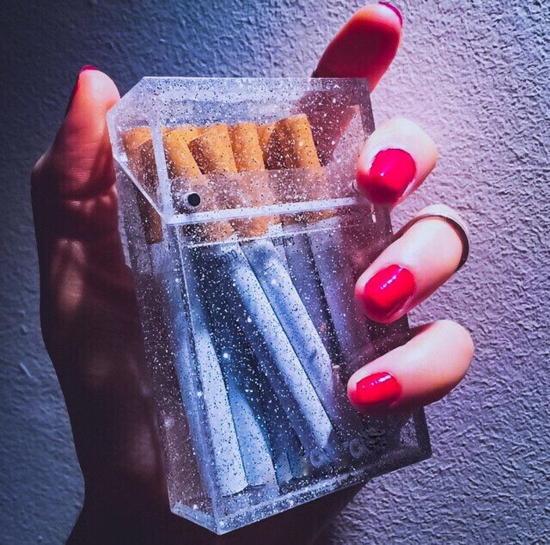 Bad Habitz ~ Clear or Glitter Cigarette, Business Card or Wallet Acrylic Box Holder 