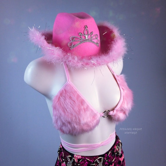 Pastel Baby Pink or Black Fuzzy Faux Fur Rave Bikini Bra Wrap Top 