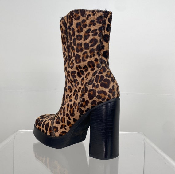 90's Vintage Leopard Chunky High Heel Ankle Boots… - image 5