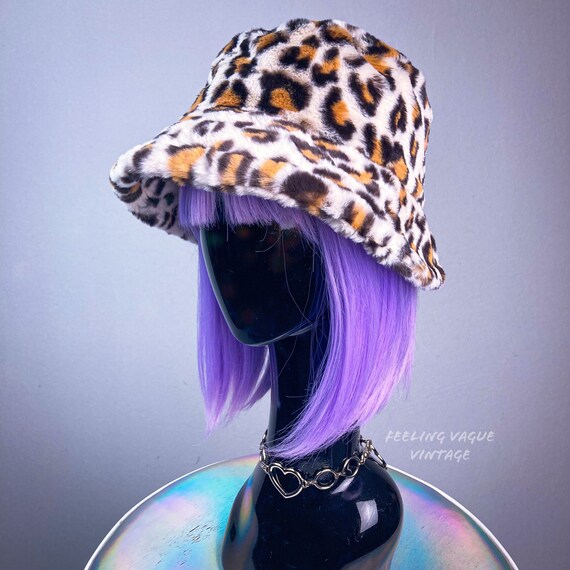 90s Y2K Fuzzy Faux Fur Bucket Hat in 